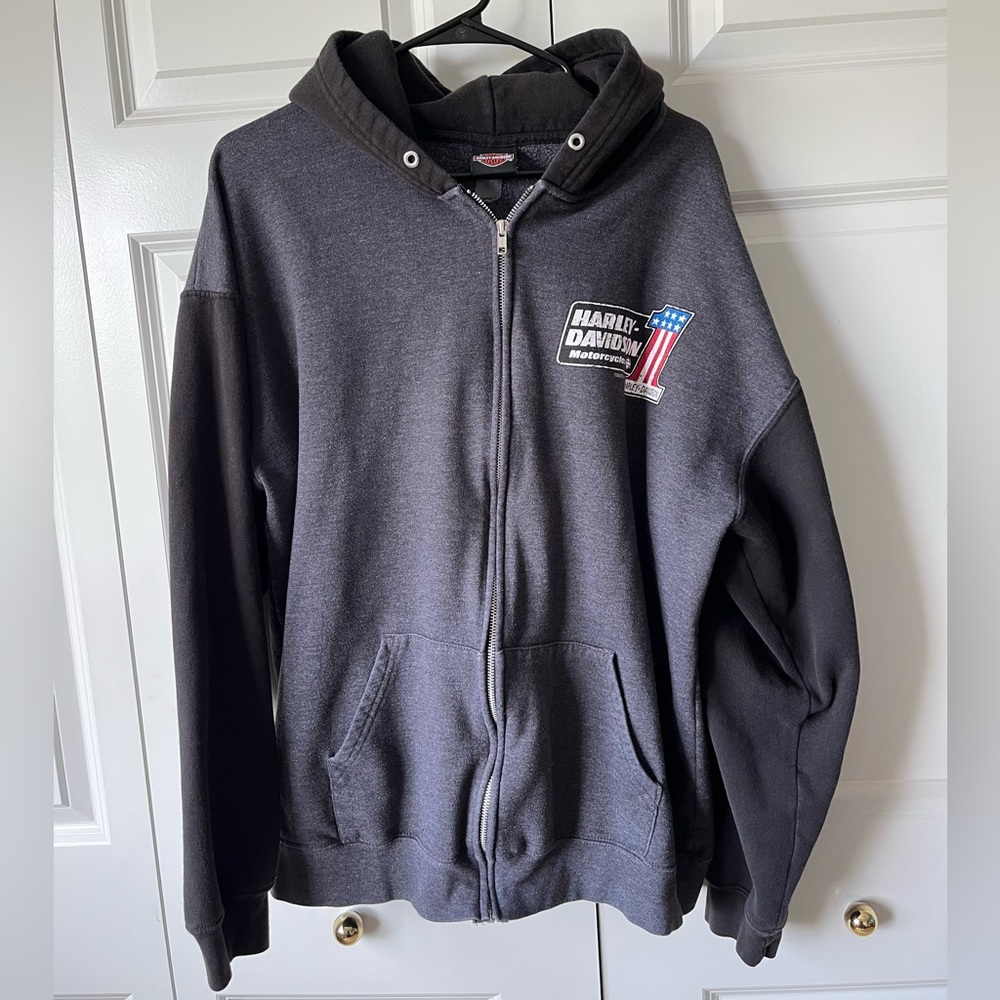 Harley-Davidson Grey with Black Sleeve Zip Up Sweater